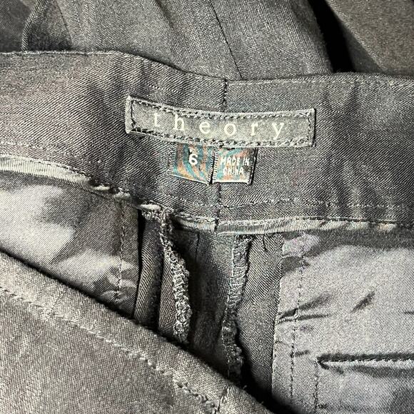 Theory Pants Women 6 Black Heather Linen Blend Teriana Straight Leg Pull On - Picture 3 of 6